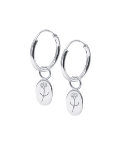 Carnation Birth Flower Silver Hoop Earring Charms HO-2695